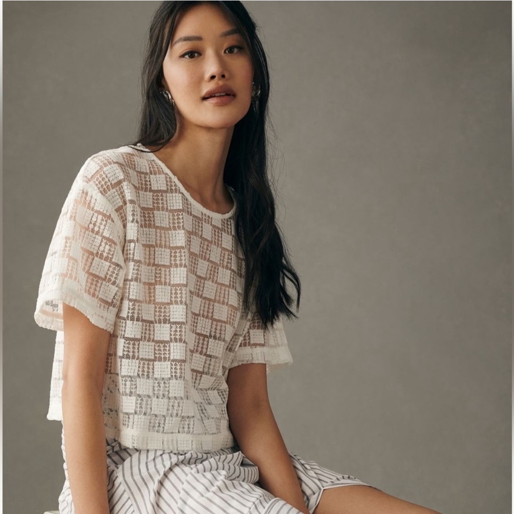 Anthropologie White Sheer Crop Top